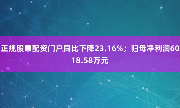 正规股票配资门户同比下降23.16%；归母净利润6018.58万元